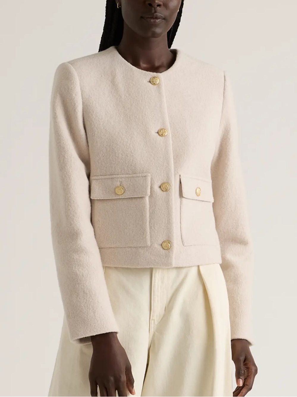 Quince Merino Wool Collarless Cropped Jacket